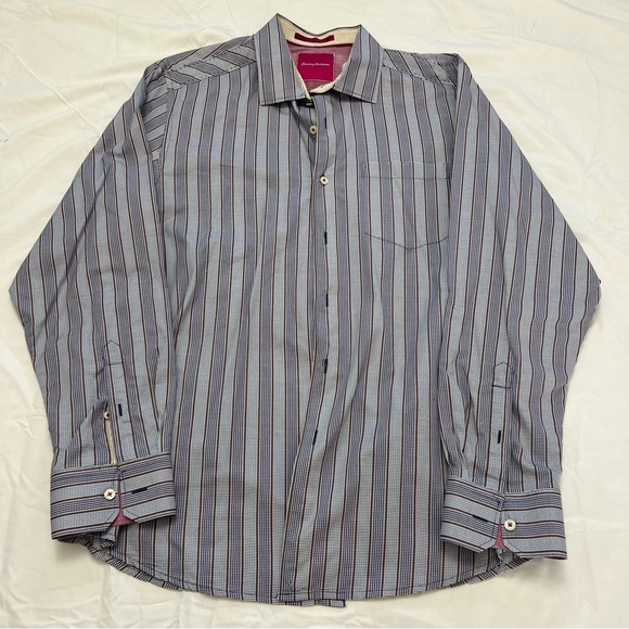 Tommy Bahama Men's Large Striped Cotton Long Sleeve Button Down Shirt - Picture 1 of 4